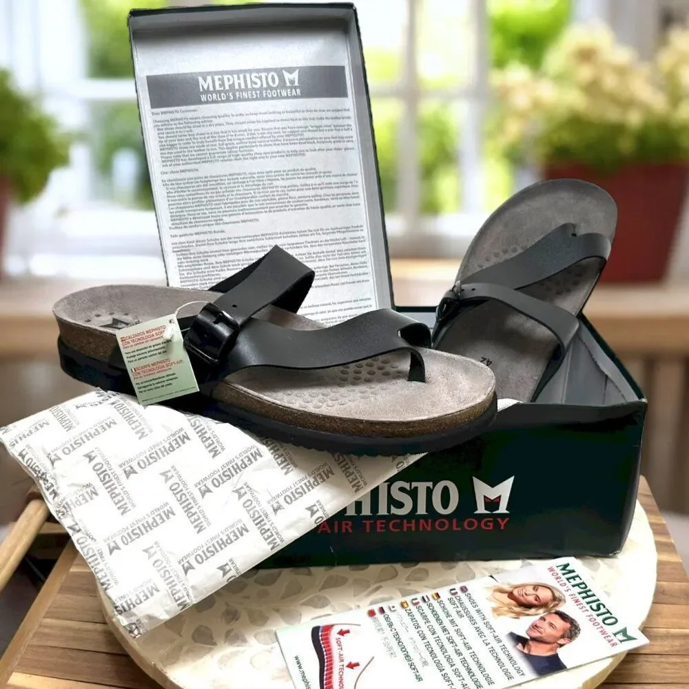 Mephisto Helen Air Soft Supportive Leather Toe Loop Sandal Slide Women 12 EU 42